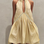 Yellow Sleeveless Mini Dress with Deep V-Neck and Lace
