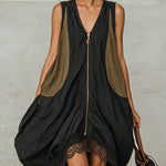 Mini Tulip-Shaped Dress with Front Zip and Contrasting Colours