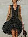 Mini Tulip-Shaped Dress with Front Zip and Contrasting Colours