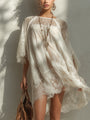 Mini Chiffon Dress with White Lace Appliqués