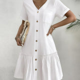 Loose Shirt Dress with a Button and Short Sleeves