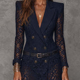 Navy Lace Mini Dress, Blazer Style, with Belt