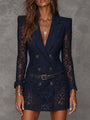 Navy Lace Mini Dress, Blazer Style, with Belt