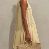 Yellow Sleeveless Mini Dress with Deep V-Neck and Lace — view 2