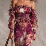 Maxi Floral Chiffon Dress with Off-the-Shoulder Neckline — view 2