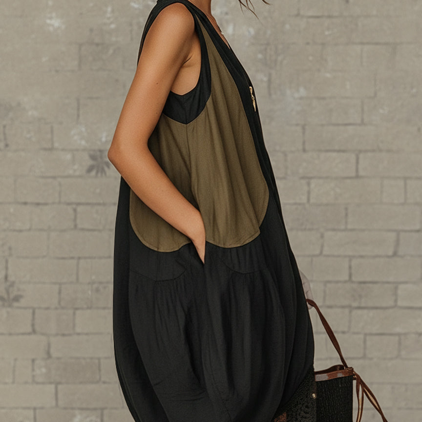 Mini Tulip-Shaped Dress with Front Zip and Contrasting Colours — view 2