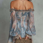 Mini Chiffon Dress with Floral Print and Bare Shoulders — view 2