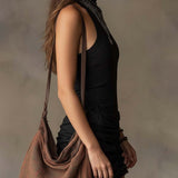 Bohemian Black Mini Dress with Cutout Shoulders and Pleated Folds — view 3