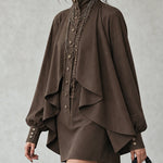 Mini Velvet Dress with High Collar and Cape-Style Panels — view 2
