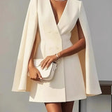 Blazer-Style Dress with Cape Effect and Buttons, for the Office