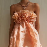 Pink Mini Dress with 3D Flowers and Thin Straps — view 5
