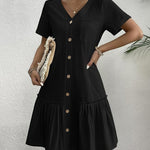 Loose Shirt Dress with a Button and Short Sleeves — view 4