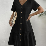 Loose Shirt Dress with a Button and Short Sleeves — view 4