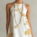 White Mini Dress with Golden Floral Print — view 3