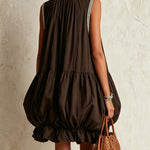 Brown Sleeveless Mini Dress with Balloon Hem — view 3