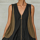 Mini Tulip-Shaped Dress with Front Zip and Contrasting Colours — view 3