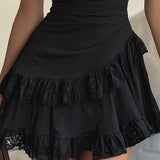 Black Lace Mini Dress with Ruffled Sleeves — view 3
