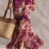 Maxi Floral Chiffon Dress with Off-the-Shoulder Neckline — view 3