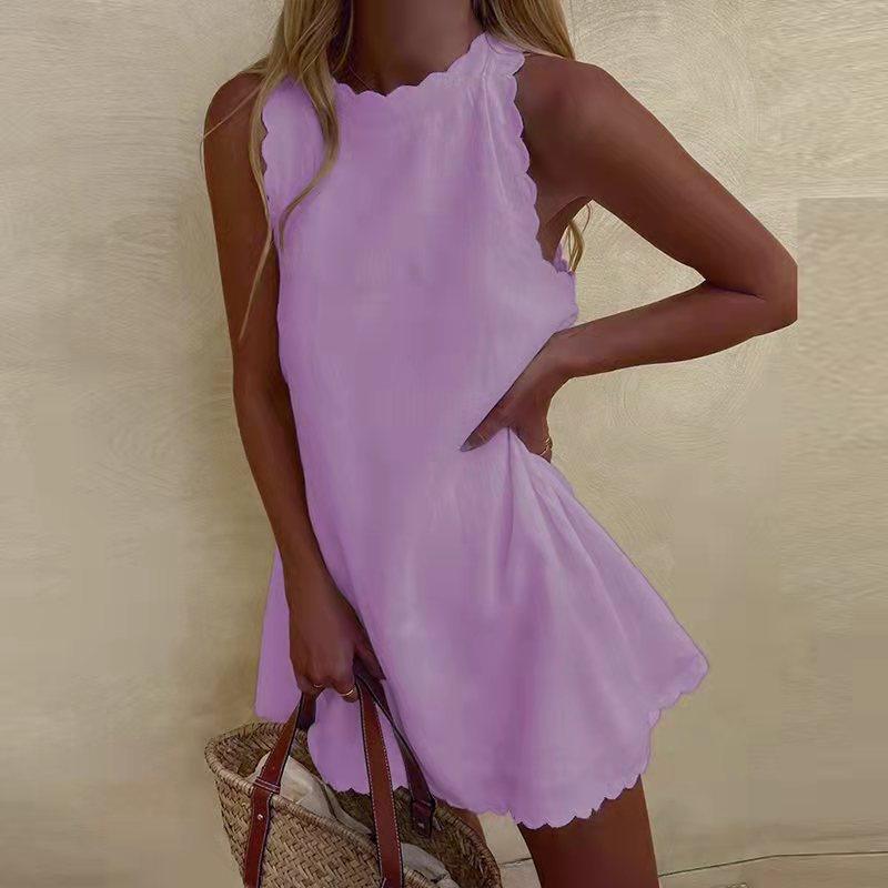 Sleeveless Mini Dress with Wavy Hem — view 7