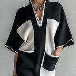 Black and White Two-Tone Midi Dress with Batwing Sleeves — view 3
