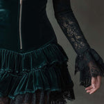 Dark Green Velvet Mini Dress with Lace Sleeves — view 3