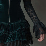 Dark Green Velvet Mini Dress with Lace Sleeves — view 3