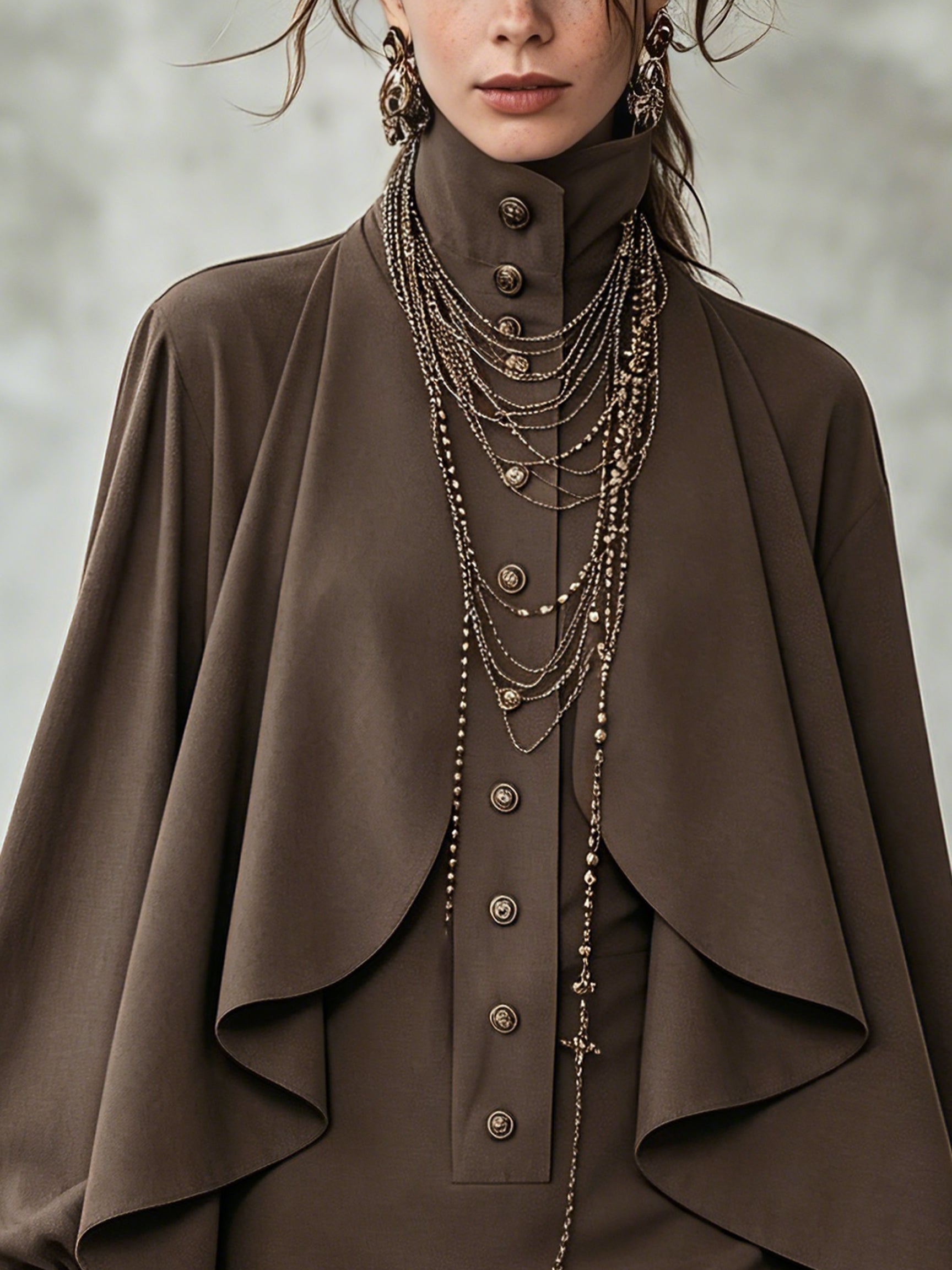 Mini Velvet Dress with High Collar and Cape-Style Panels — view 4
