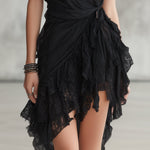 Black Mini Dress with Round Neckline, Lace and Ruffles — view 4
