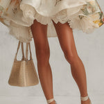 Beige Floral Organza Mini Dress with Lace — view 4