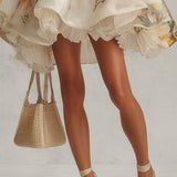 Beige Floral Organza Mini Dress with Lace — view 4