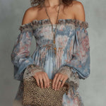 Mini Chiffon Dress with Floral Print and Bare Shoulders — view 3