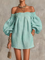 Pink Mini Dress in A-Line with Cut-Out Shoulders and Lantern Sleeves — view 4