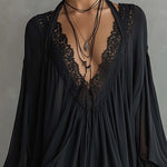 Black Chiffon Mini Dress with Lace Neckline — view 4