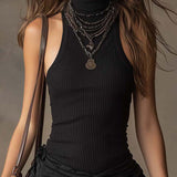 Bohemian Black Mini Dress with Cutout Shoulders and Pleated Folds — view 4