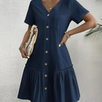 Loose Shirt Dress with a Button and Short Sleeves — view 2