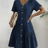 Loose Shirt Dress with a Button and Short Sleeves — view 2