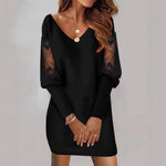 Midi Dress in Patterned Lace with V-Neck