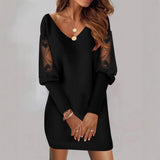 Midi Dress in Patterned Lace with V-Neck