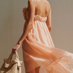 Pink Mini Dress with 3D Flowers and Thin Straps — view 4