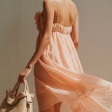 Pink Mini Dress with 3D Flowers and Thin Straps — view 4