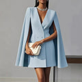 Blazer-Style Dress with Cape Effect and Buttons, for the Office — view 3