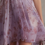 Chiffon Mini Dress with Retro Floral Print in Purple — view 6