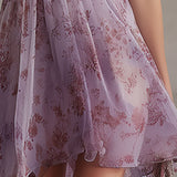 Chiffon Mini Dress with Retro Floral Print in Purple — view 6
