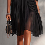 Black Chiffon Mini Dress with Off-the-Shoulder Neckline and Lace — view 5