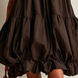 Brown Sleeveless Mini Dress with Balloon Hem — view 5