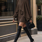 Mini Velvet Dress with High Collar and Cape-Style Panels — view 3