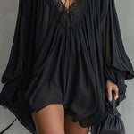 Black Chiffon Mini Dress with Lace Neckline — view 3