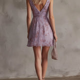 Chiffon Mini Dress with Retro Floral Print in Purple — view 2