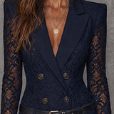 Navy Lace Mini Dress, Blazer Style, with Belt — view 5