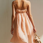 Pink Mini Dress with 3D Flowers and Thin Straps — view 3